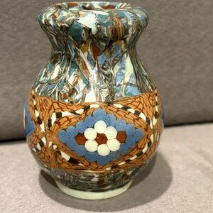 Vintage Jean Gerbino Vallauris Mosaic French Pottery Vase Signed 4” Blue Brown